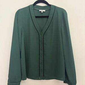 La Redoute Women’s Long Sleeve V-Neck Blouse Size 8 Green
